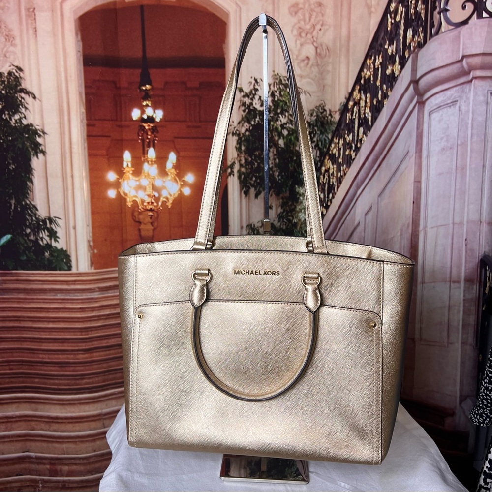 Michael Kors Metallic Gold Saffiano Shoulder Tote - Picture 5 of 15